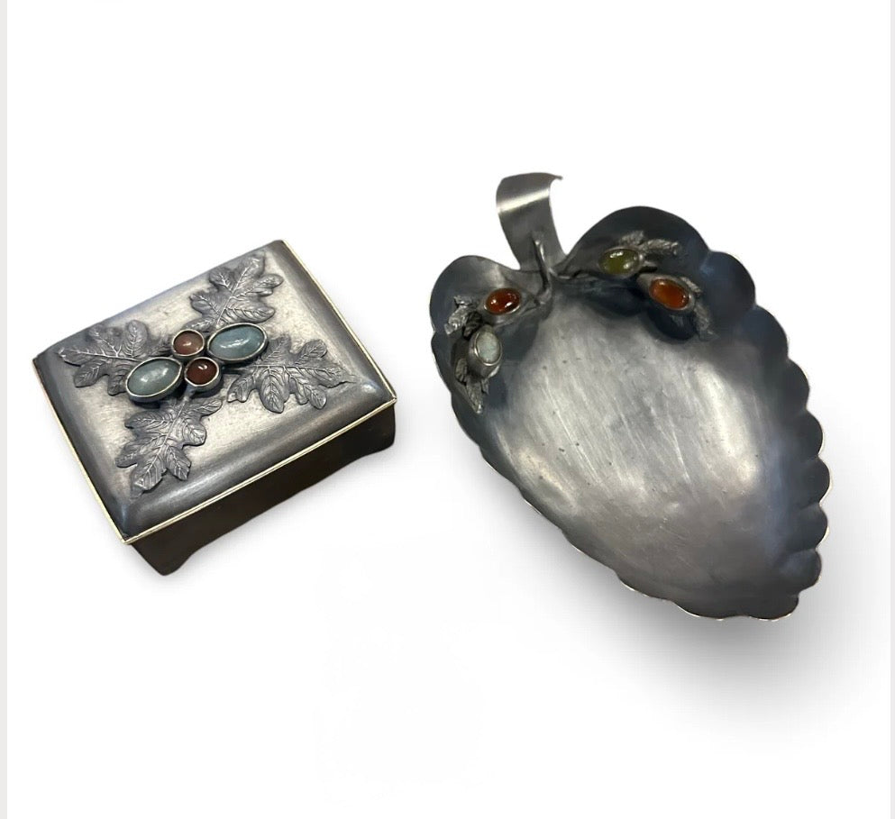Chinese Pewter, Jade, & Carnelian Smoking Set