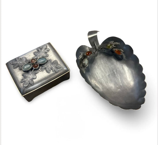 Chinese Pewter, Jade, & Carnelian Smoking Set