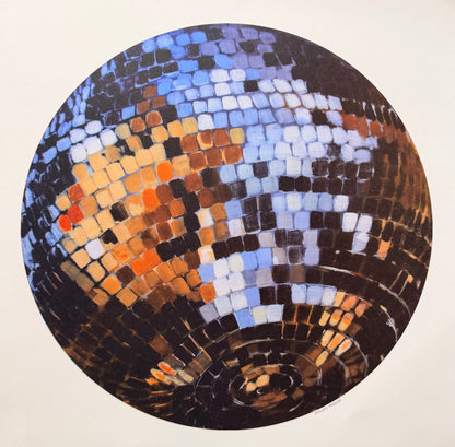 Hand-painted disco ball art print from Stone Textile Studio featuring vibrant, shimmering design on textured paper.
