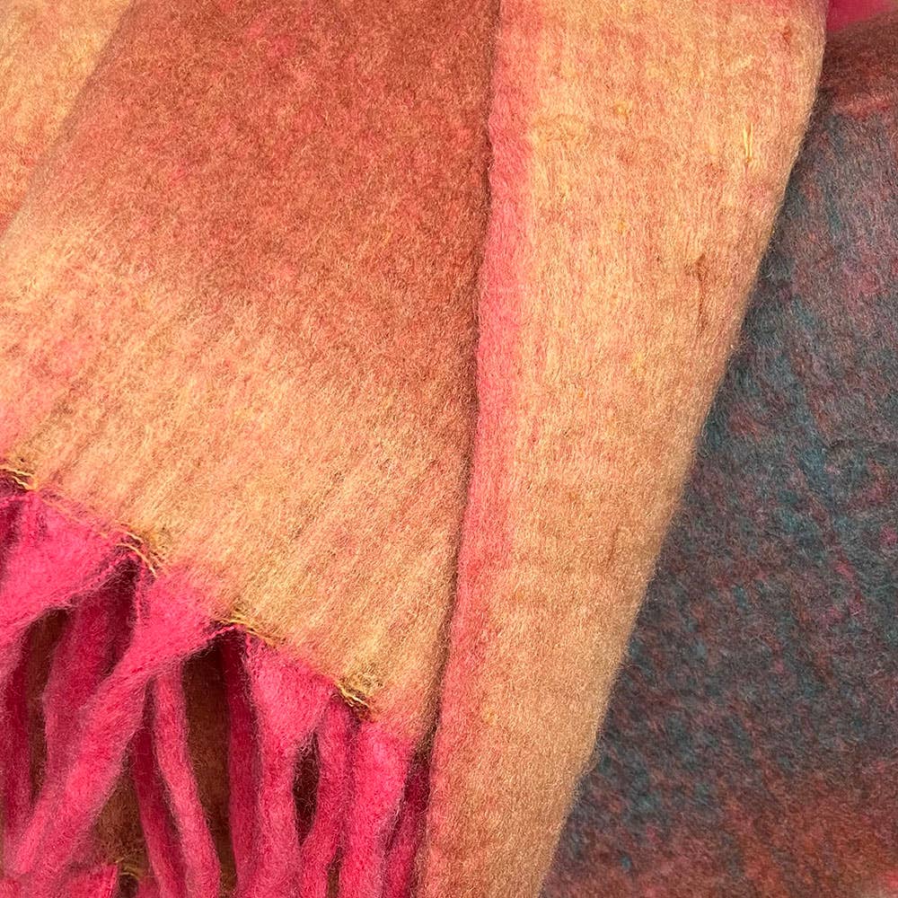 Malagoon Zapotec soft pink recycled throw blanket with textured woven design