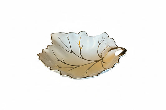 Vintage Limoges porcelain leaf dish with intricate floral details, handcrafted by The Vault Creative.
