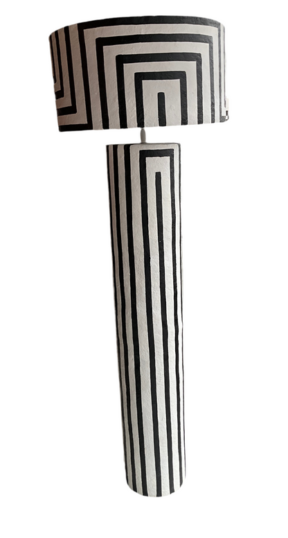French hand-painted floor lamp by The Vault Creative featuring intricate painted details and a classic design.