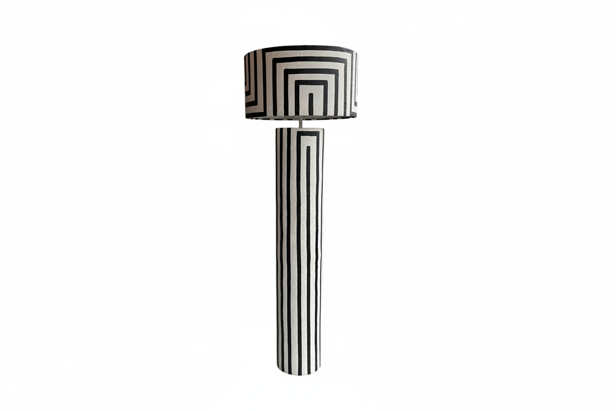 French hand-painted floor lamp by The Vault Creative with intricate floral designs and a classic wooden base.