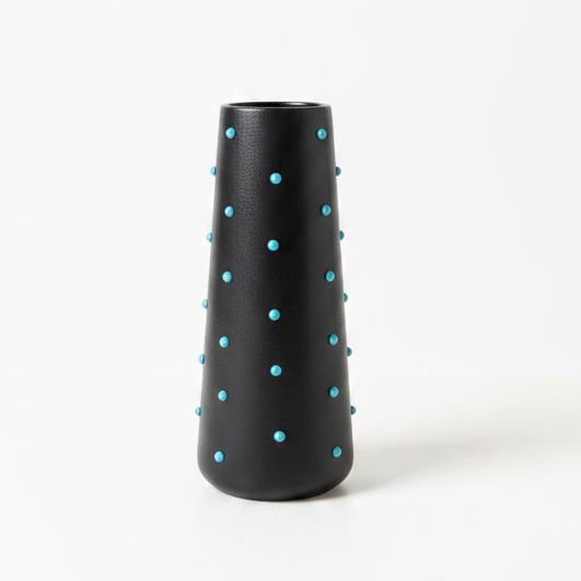 P. Grunsfeld Studded 10-inch ceramic vase by The Vault Creative with a textured, studded design and a glossy finish.