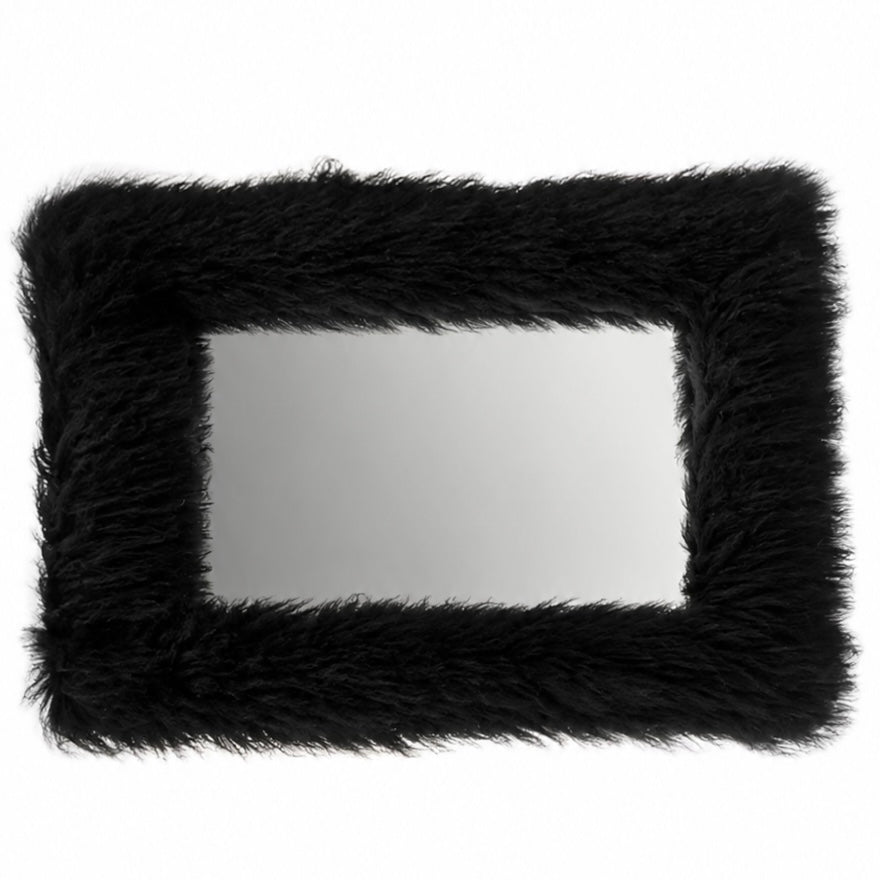 Fluffy fur mirror by The Vault Creative featuring a soft, plush frame and reflective glass surface for stylish decor.