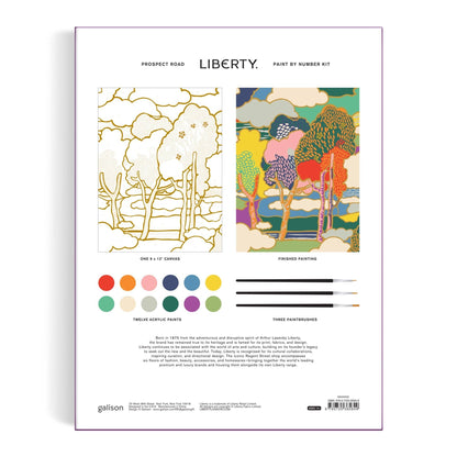 Liberty Prospect Road 9x12 paint by number kit with brushes and paints, featuring a scenic landscape illustration by Chronicle Books