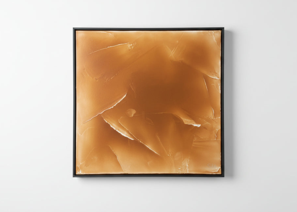 Glossy caramel painting by The Vault Creative featuring rich, smooth textures and warm caramel tones.