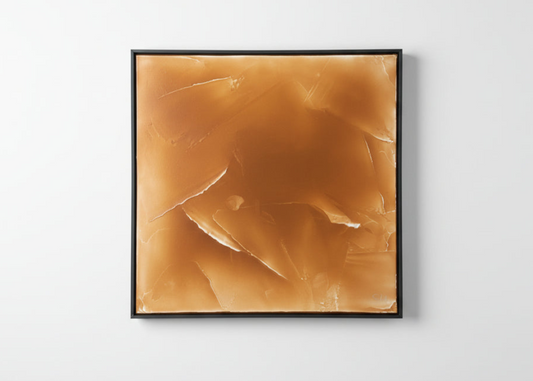 Glossy caramel painting by The Vault Creative featuring rich, smooth textures and warm caramel tones.
