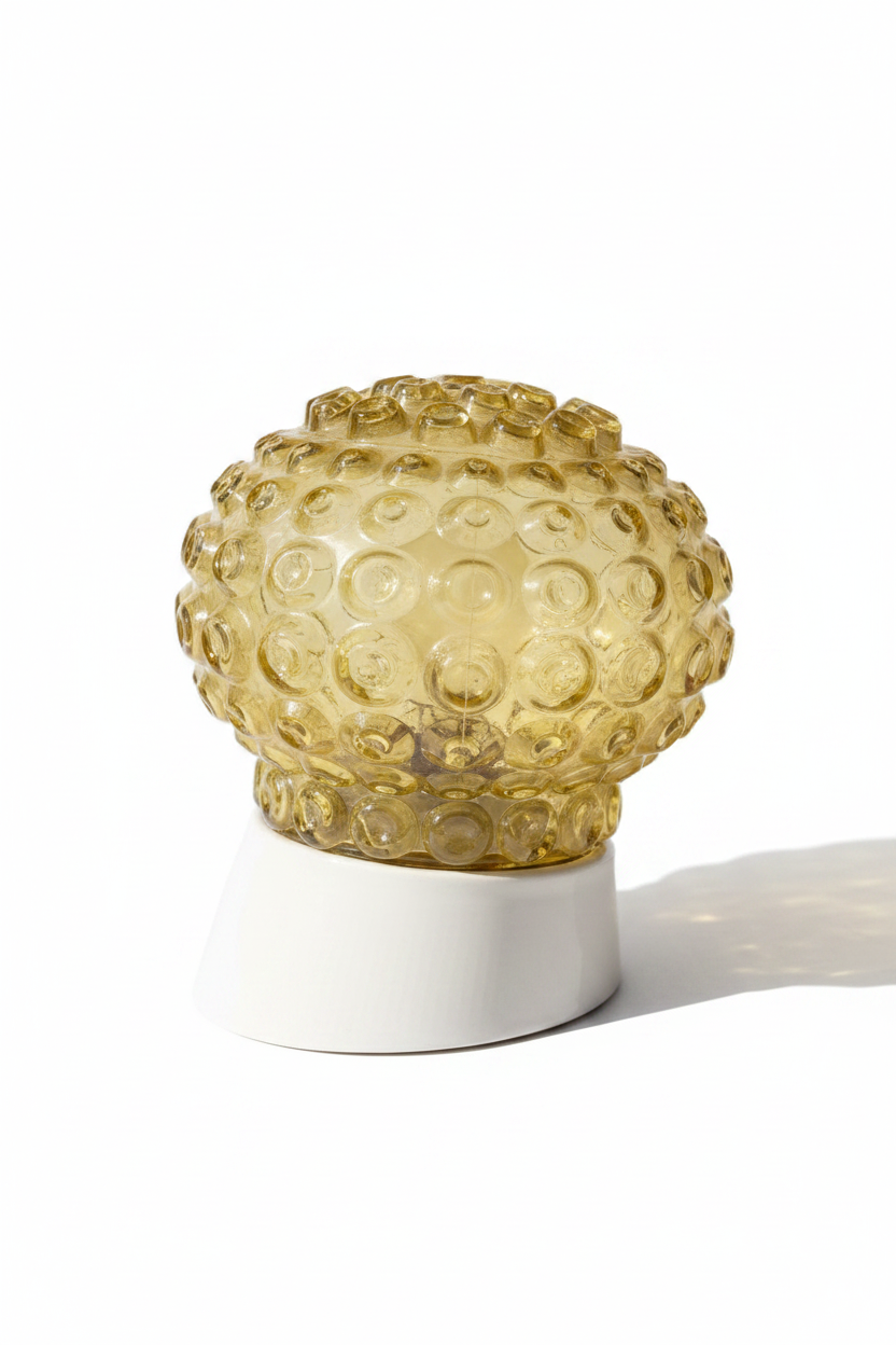 Yellow Glass Vintage sconce with white ceramic base