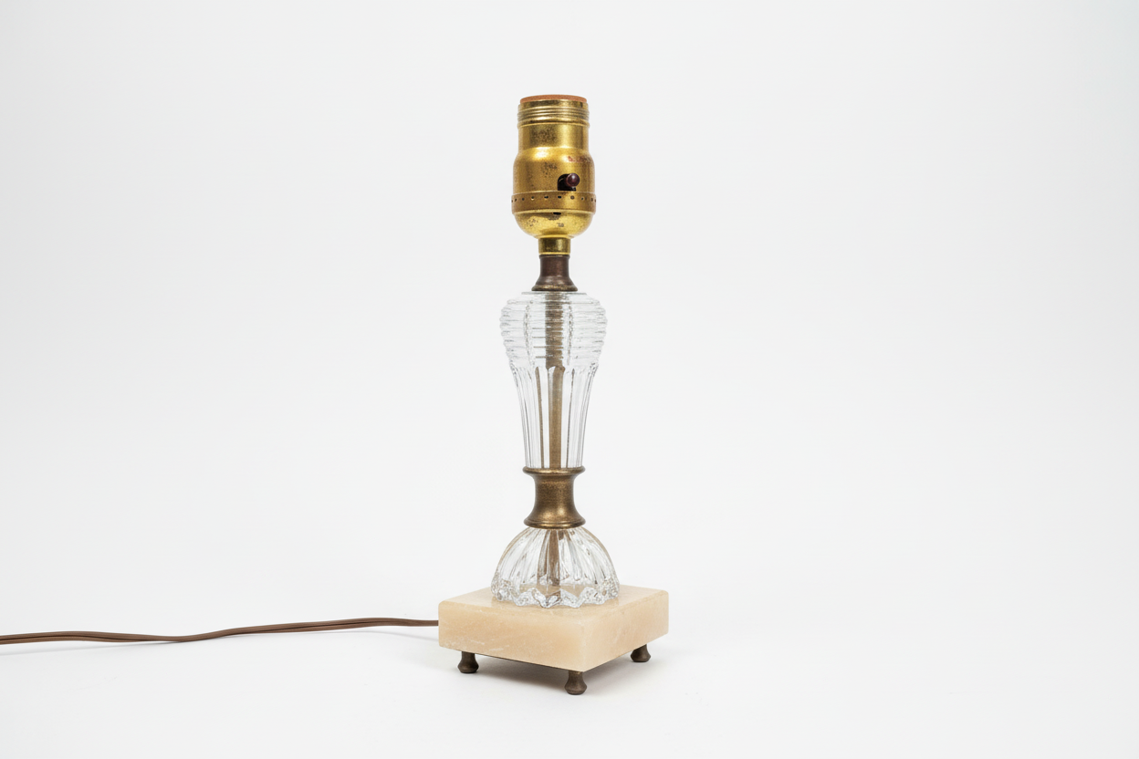 Vintage crystal lamps by The Vault Creative with ornate glass shades and intricate detailing, perfect for classic home decor.