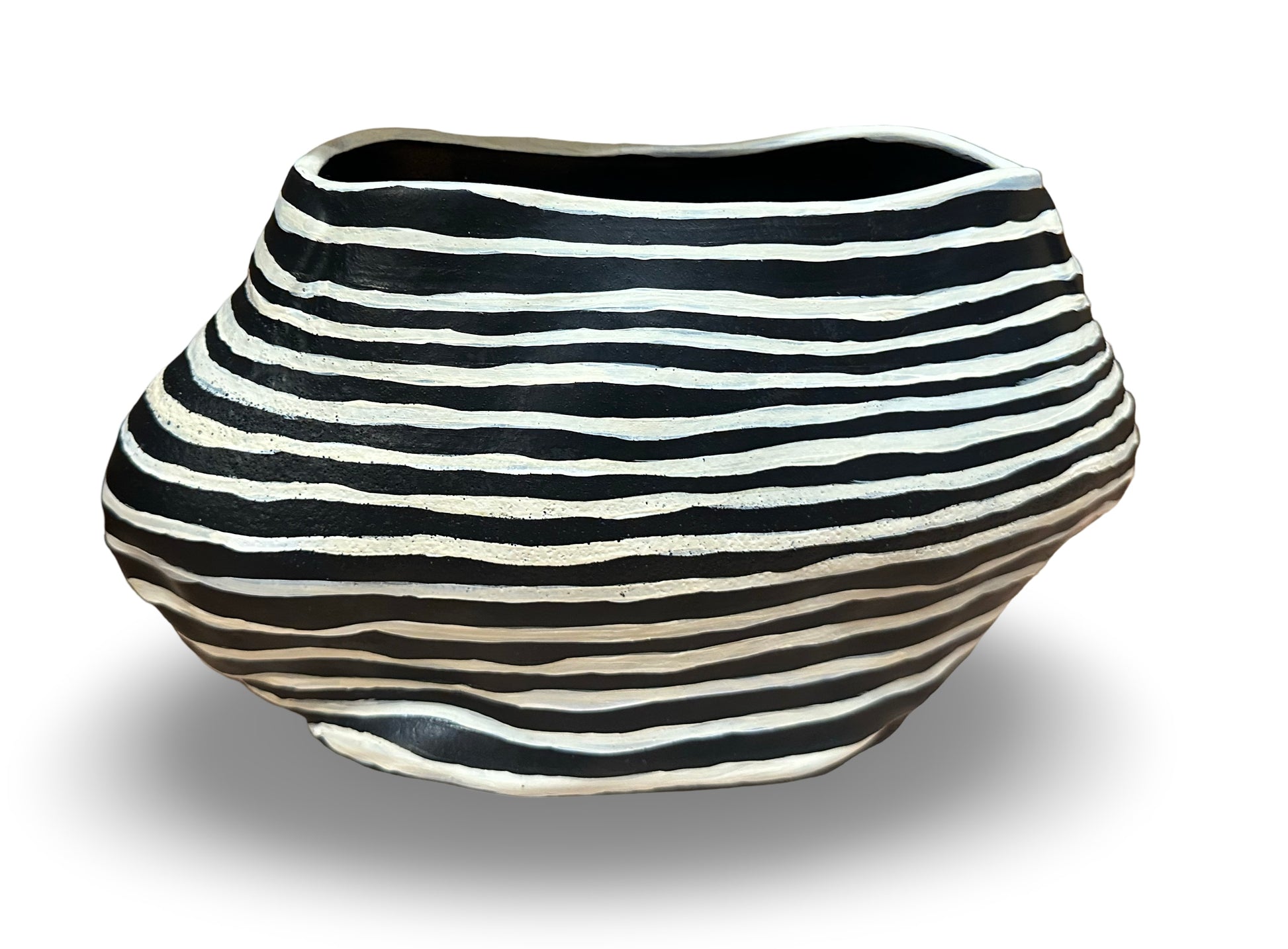 Amber Rene Hansen ARH Wavy Stripe Vase with a textured wavy stripe design in neutral tones.
