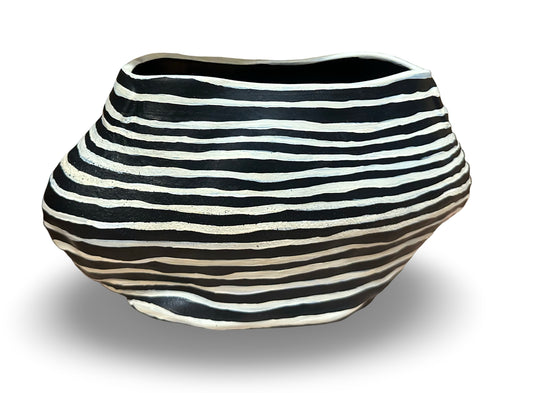 Amber Rene Hansen ARH Wavy Stripe Vase with a textured wavy stripe design in neutral tones.