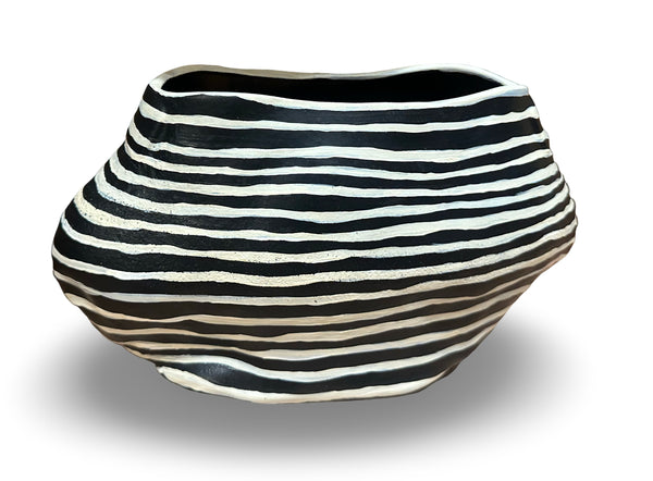 Amber Rene Hansen ARH Wavy Stripe Vase with a textured wavy stripe design in neutral tones.