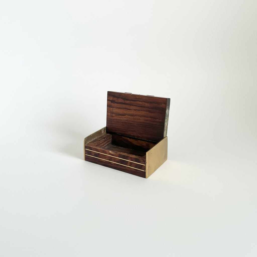 French brass inlay mini box by The Vault Creative showing intricate brass details on a small decorative storage container.