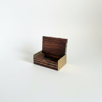 French brass inlay mini box by The Vault Creative showing intricate brass details on a small decorative storage container.