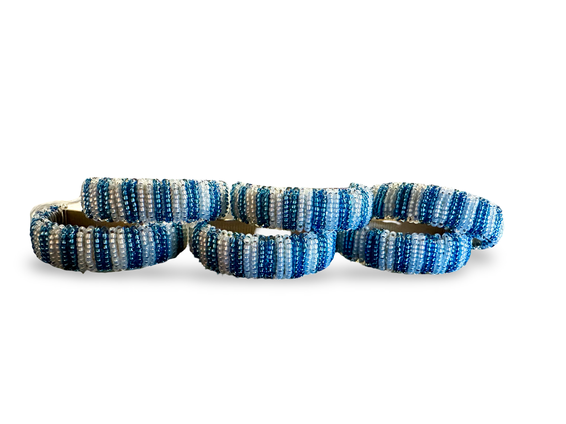Set of six beaded napkin rings by The Vault Creative, featuring colorful bead designs for elegant table settings.