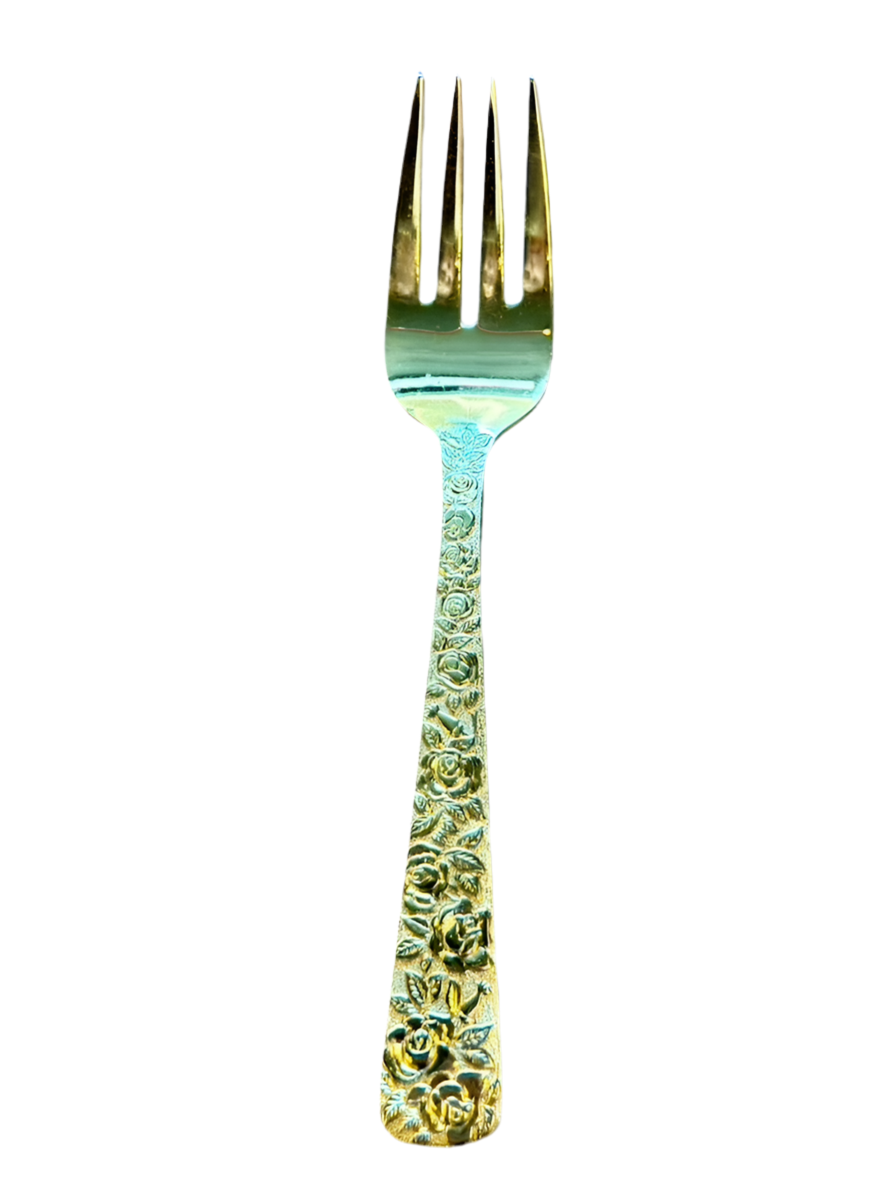 Goldplate flatware set with 8 settings from The Vault Creative, featuring sleek, modern design and polished finish.
