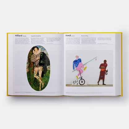 Open art book by Phaidon, Revised Edition, showcasing colorful illustrations and detailed artwork pages.