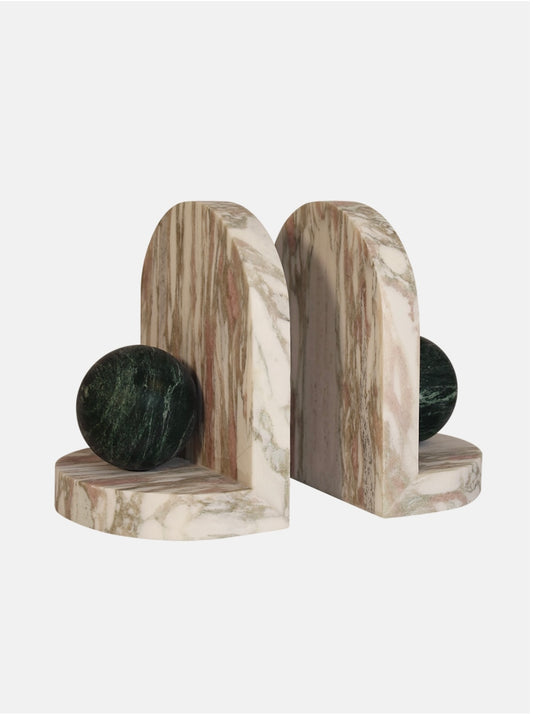 Blitz Marble Bookends Verde and Rose by The Vault Creative, featuring sleek green and pink marble design for stylish book organization.