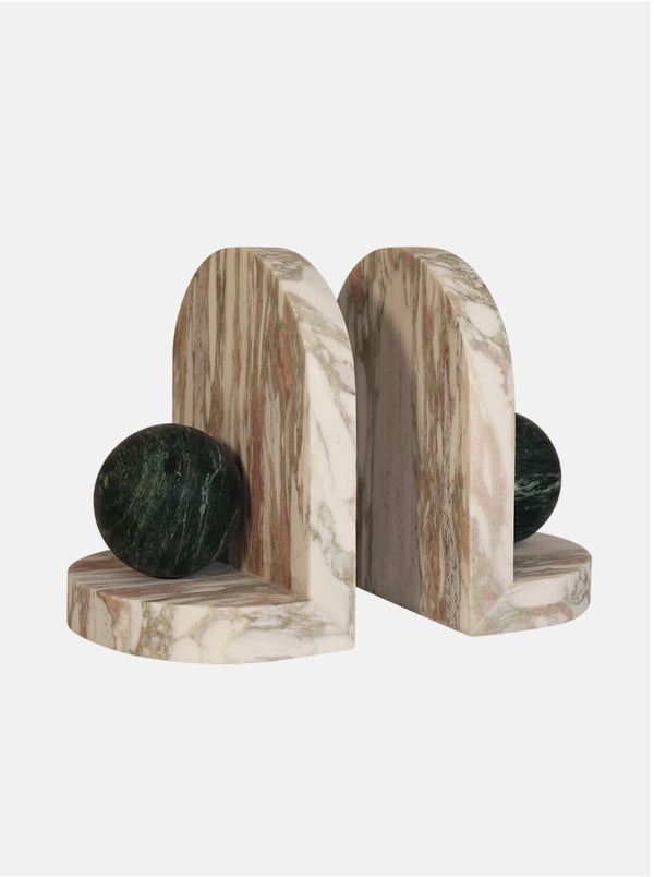 Blitz Marble Bookends Verde and Rose by The Vault Creative, featuring sleek green and pink marble design for stylish book organization.