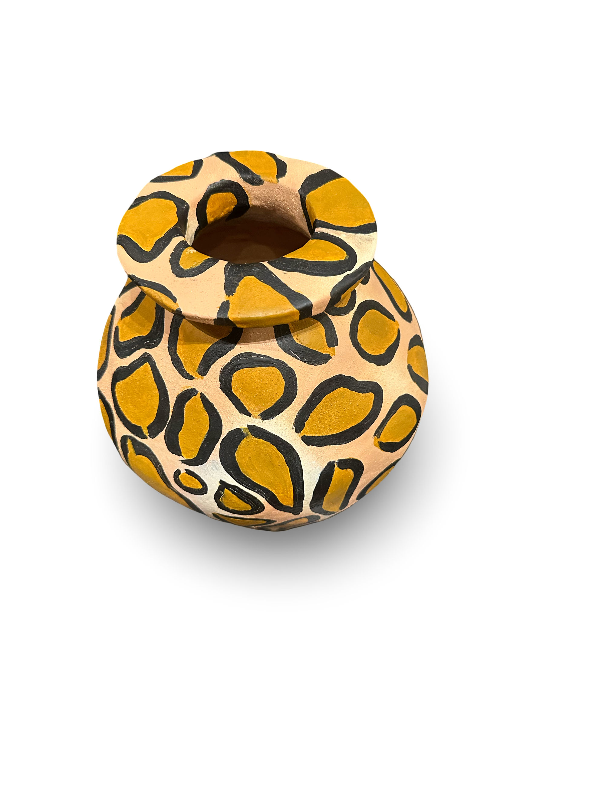 Amber Rene Hansen ARH Leopard Painted Vase showing a ceramic vase with hand-painted leopard design and vibrant colors.