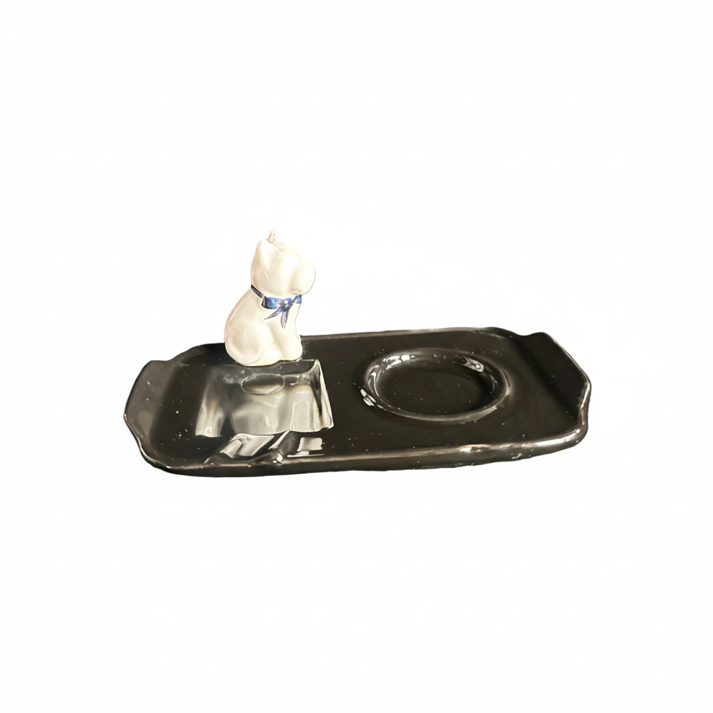 French dog-shaped ashtray by The Vault Creative, featuring detailed ceramic design and a functional smoking accessory.