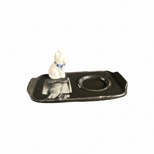 French dog-shaped ashtray by The Vault Creative, featuring detailed ceramic design and a functional smoking accessory.