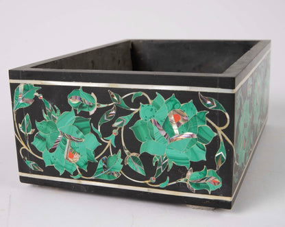 Decorative vintage Taj Mahal stone box by Ozmun Home featuring intricate carvings and a classic design.