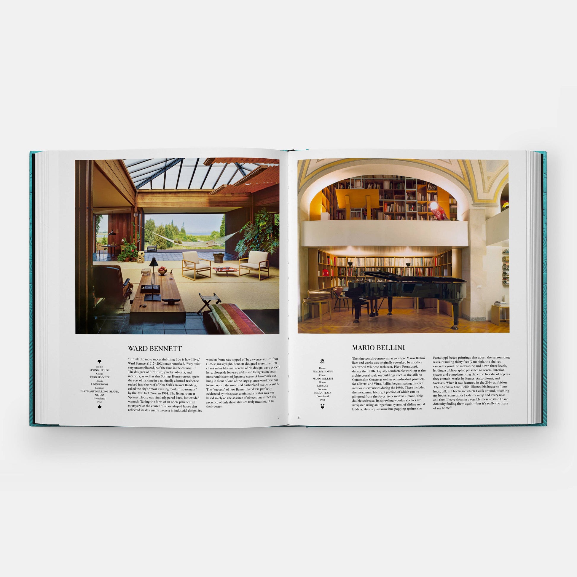 Sky blue interior design book cover titled "Interiors: The Greatest Rooms of the Century" by Phaidon, featuring elegant room photos.