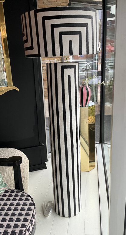 French hand-painted floor lamp by The Vault Creative with intricate floral designs and a tall, elegant wooden base.