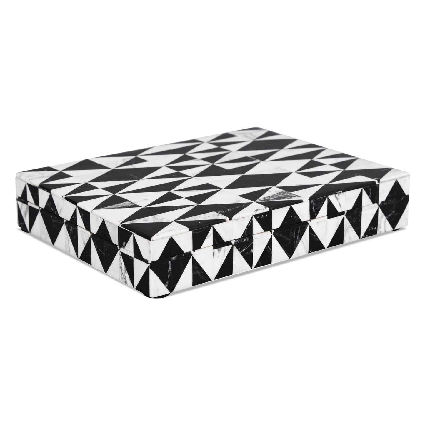 Decorative box medley with harlequin pattern in seven sizes, crafted by ST x OH, shown in vibrant colors and geometric design.