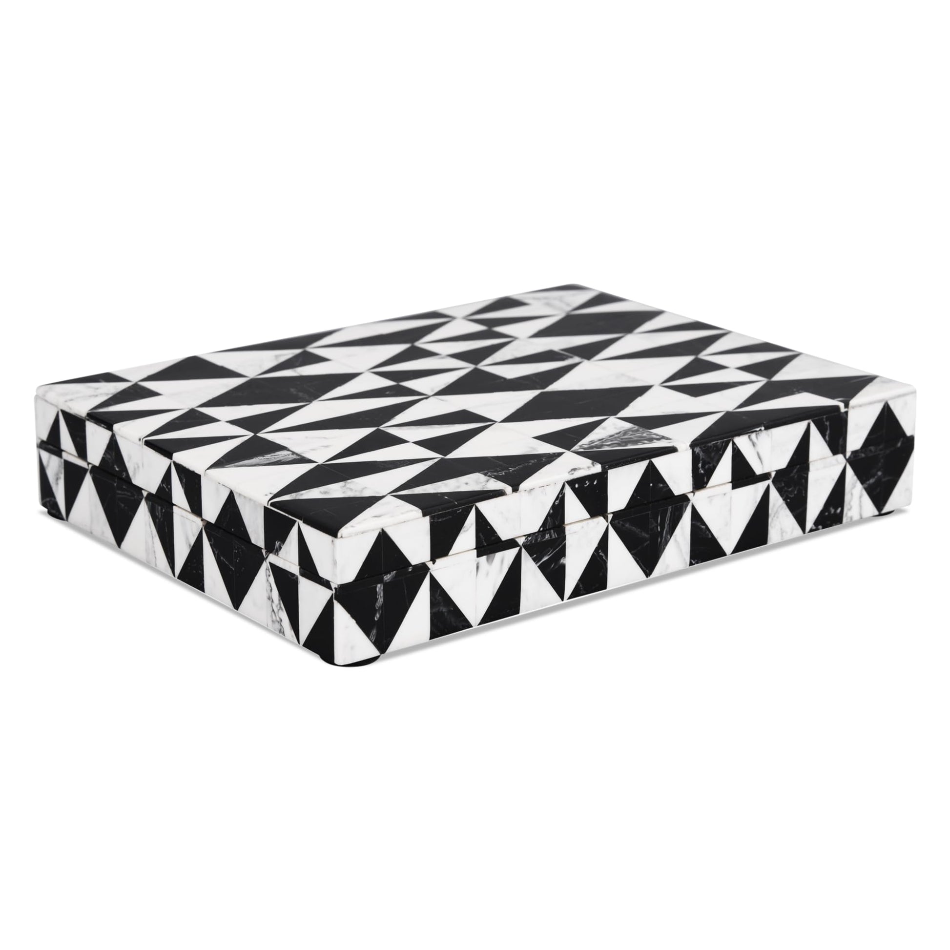 Decorative box medley with harlequin pattern in seven sizes, crafted by ST x OH, shown in vibrant colors and geometric design.