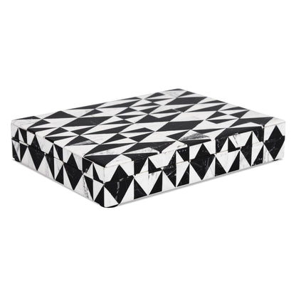 Decorative box medley with harlequin pattern in seven sizes, crafted by ST x OH, shown in vibrant colors and geometric design.