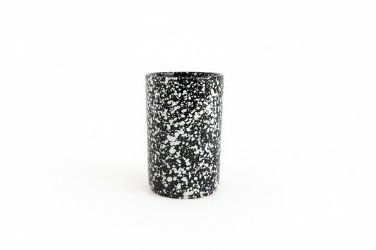 Speckle vase by The Vault Creative with a textured white and black speckled ceramic finish.