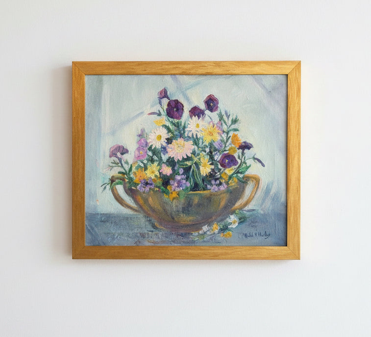 Framed Rachel V. Hartley floral still life art print by Ozmun Home, featuring vibrant flowers in a detailed, colorful composition.