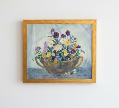 Framed Rachel V. Hartley floral still life art print by Ozmun Home, featuring vibrant flowers in a detailed, colorful composition.
