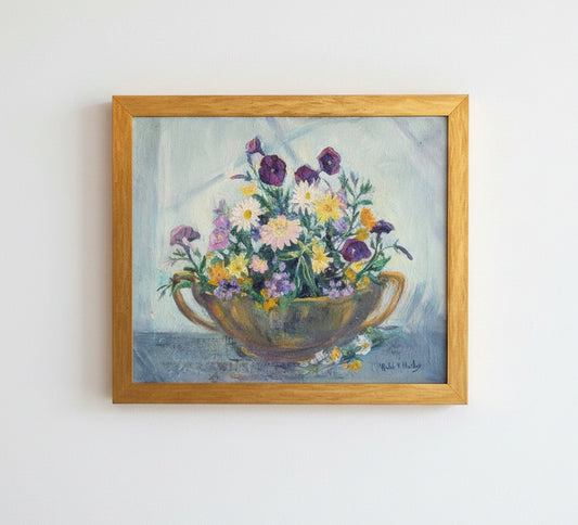 Framed Rachel V. Hartley floral still life art print by Ozmun Home, featuring vibrant flowers in a detailed, colorful composition.