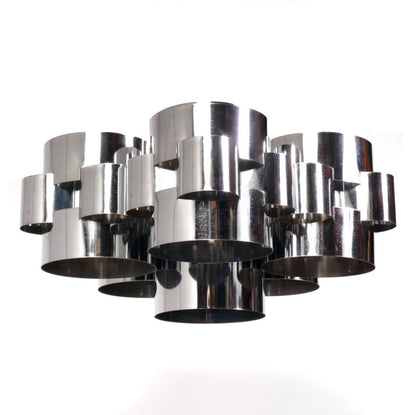 Ozmun Home Curtis Jere chrome cloud chandelier with sleek, modern design featuring multiple reflective chrome spheres.