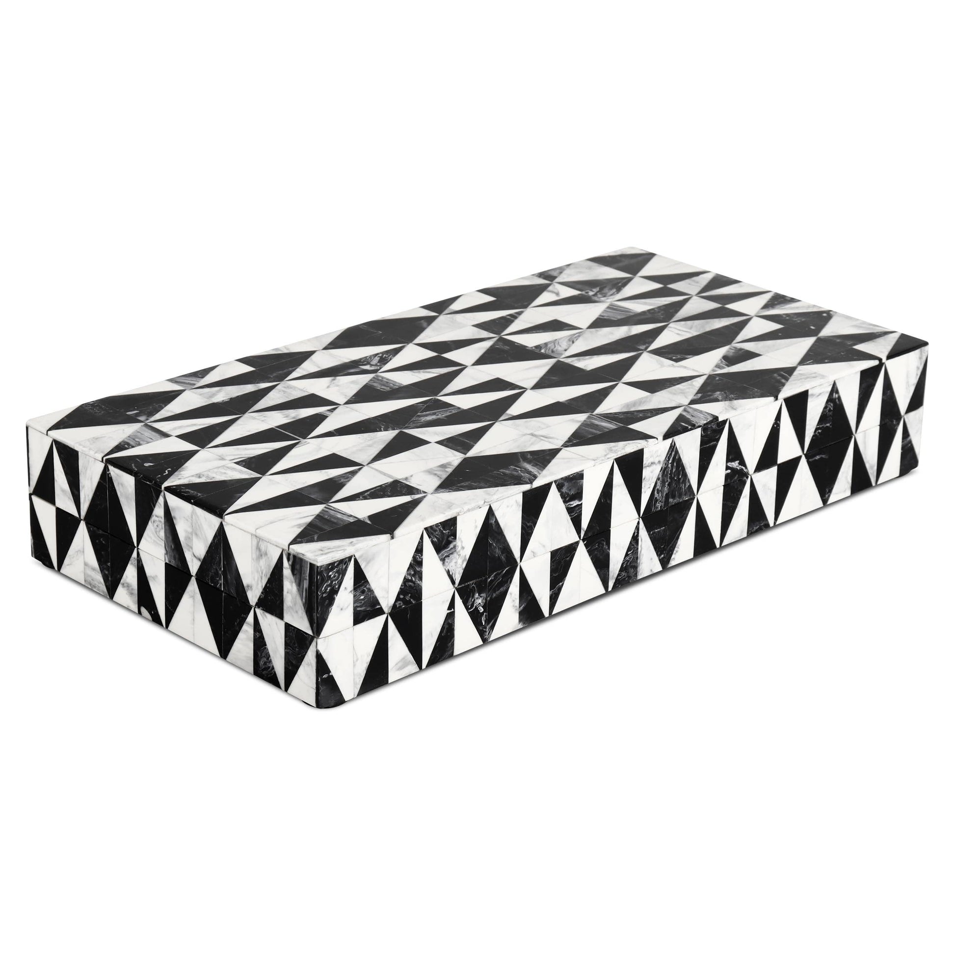 Set of seven decorative boxes with harlequin pattern by ST x OH, featuring colorful geometric designs in various sizes.