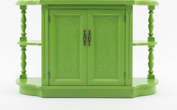 Acid green 1970s-style casepiece cabinet by The Vault Creative with sleek retro design and modern storage features.