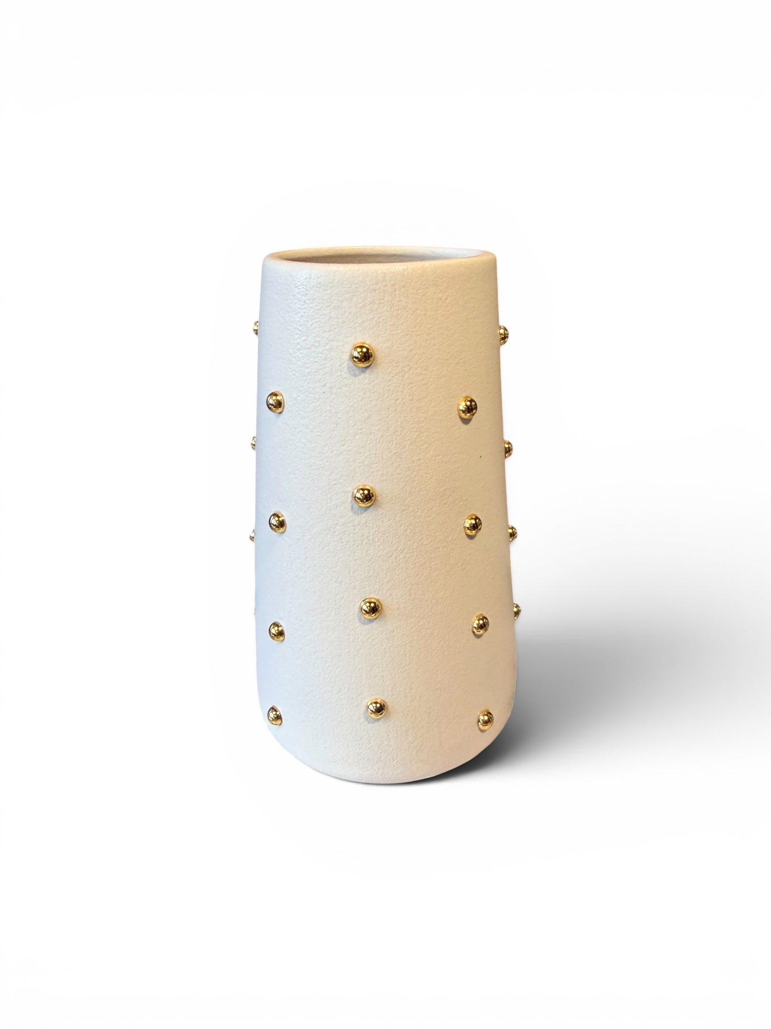 P. Grunsfeld Studded 6-inch decorative vase by The Vault Creative with textured studded surface and modern design.