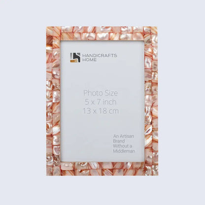 Mother of Pearl pink picture frame by Muqeem & Brothers in three sizes, showcasing a glossy, elegant border with intricate detailing.