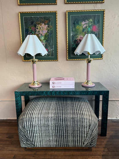 Vintage enamel lamp with scalloped shade by The Vault Creative, showcasing a classic retro lighting design with detailed enamel finish.