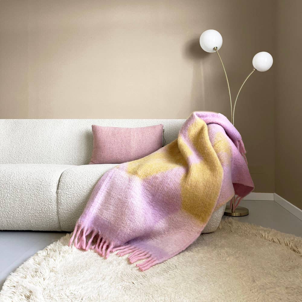Malagoon Zapotec soft lilac recycled throw blanket with textured woven pattern