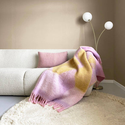Malagoon Zapotec soft lilac recycled throw blanket with textured woven pattern