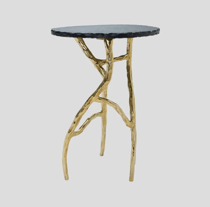 Modern Alarine table by The Vault Creative with sleek wooden surface and sturdy metal legs, ideal for living or dining spaces.