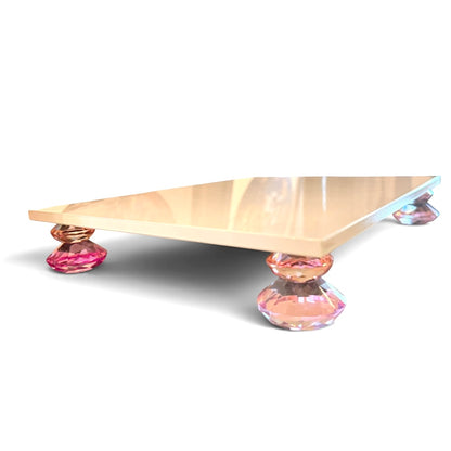 White diamond stack crystal tray by Allison Pearl Design, featuring sparkling crystal accents and layered design for elegant display.