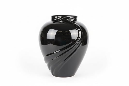 Metallic Swoop Vase by The Vault Creative with a sleek, curved design and shiny silver finish on a white background.