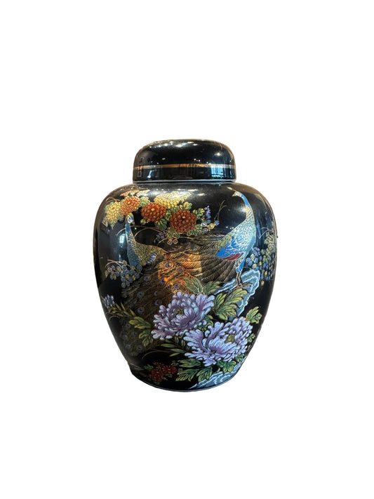Black Floral Ginger Jar