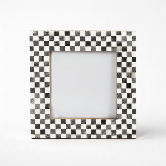 Checkered Bone & Resin Picture Frame Inlay Grey & White – 4x4"